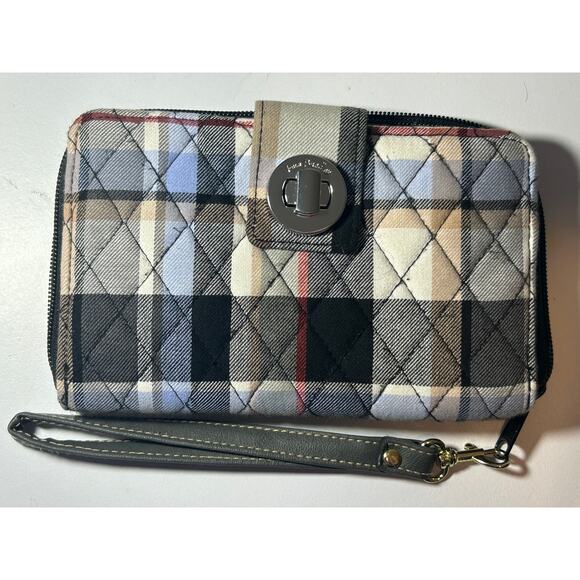 Vera Bradley RFID Turnlock Wallet in Cotton Perfectly Plaid Print NWOT - Picture 1 of 4